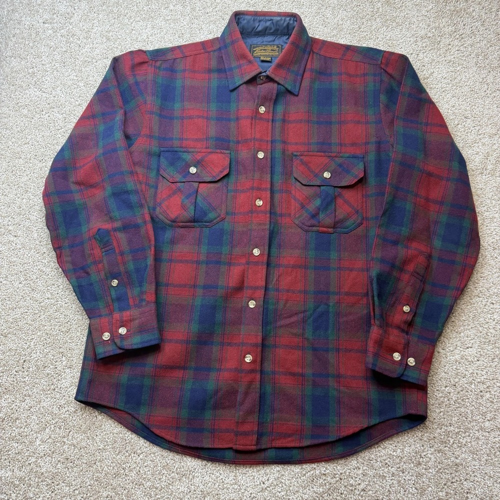 Vintage Eddie Bauer Shirt Mens Medium Red Wool Flannel Long Sleeve Button Up